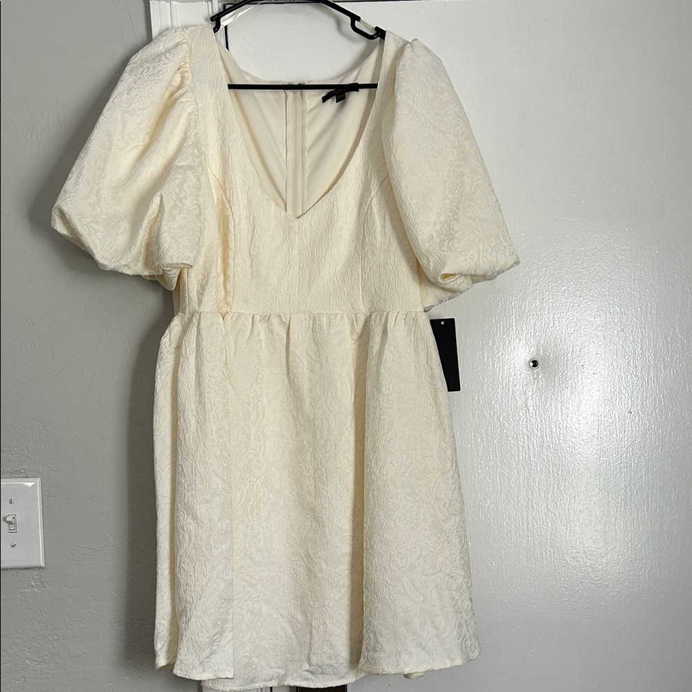 City Studio Cream Puff Sleeve Mini Dress